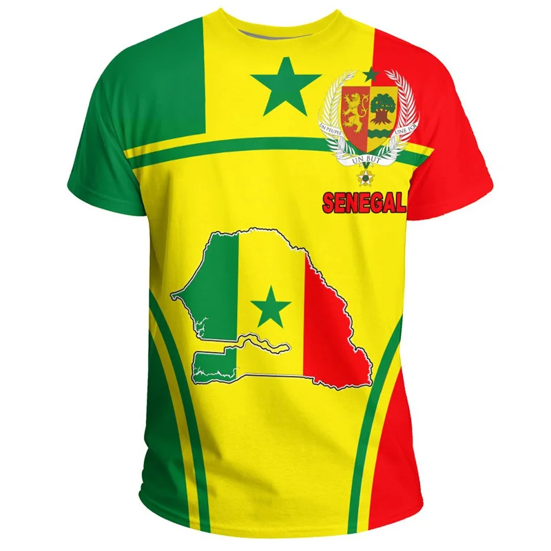 African Senegal T-shirt For Men Fashion Summer 3D Printed Coat Of Arms T Shirt Tops Round Neck Tees Sports Loose Short Sleeves