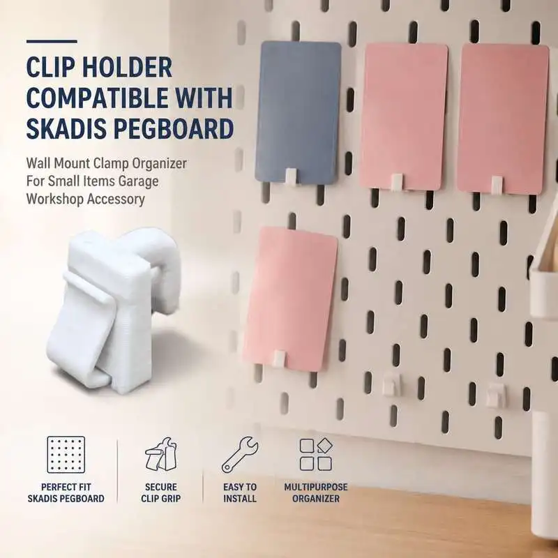 Clip Holder Compatible With Skadis Pegboard Wall Mount Clamp Organizer For Small Items Garage Workshop Accessory