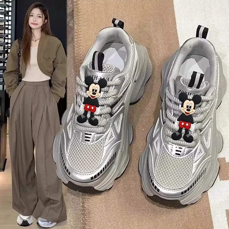 Disney Mickey Mouse Sneakers Casual Shoes Women Spring Summer Platform Heightening Sports Shoes Mesh Breathable Running Shoes