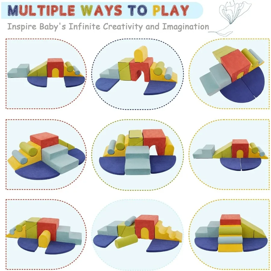 10 pçs brinquedos de escalada e blocos de escalada de espuma conjunto de jogo de atividade de escalada e rastreamento dentro de equipamento de jogo macio com slide colorido s