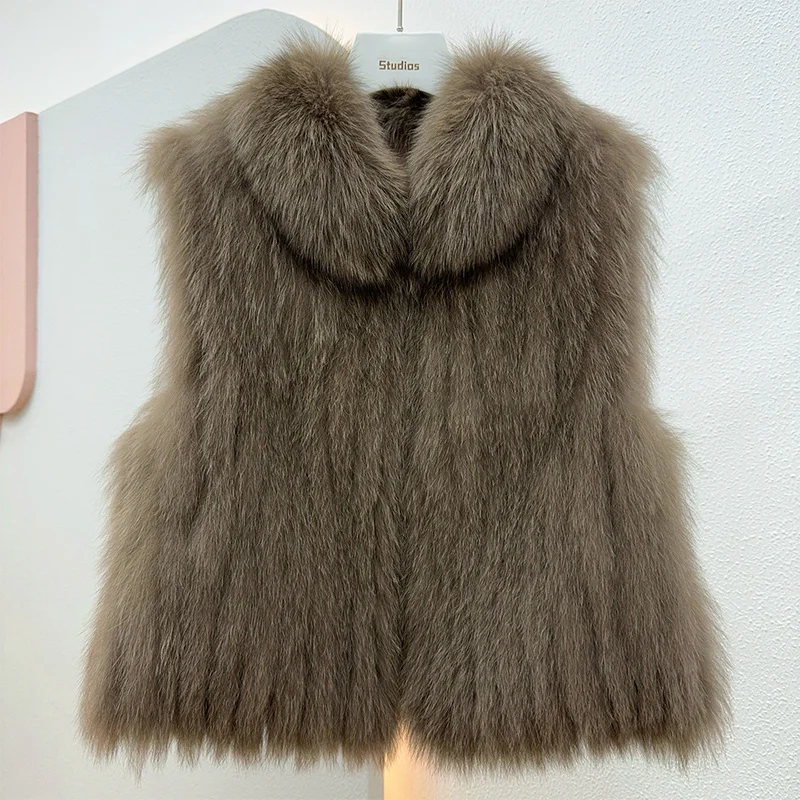 2023 neue frauen Flauschigen Echten Fuchs Pelz Ärmellose Weste Natürliche Pelz Stirp Genäht Toghter Weste Luxus Oberbekleidung Jacken