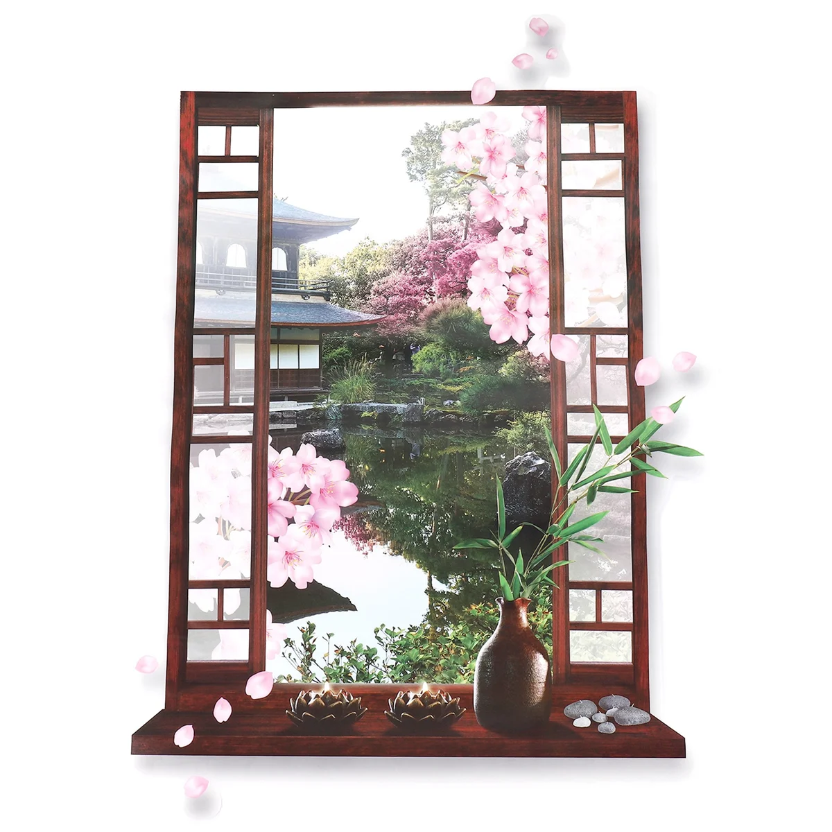 3D Window Sakura Peach Blossom Flower Art Wall Sticker Removable Decal Mural