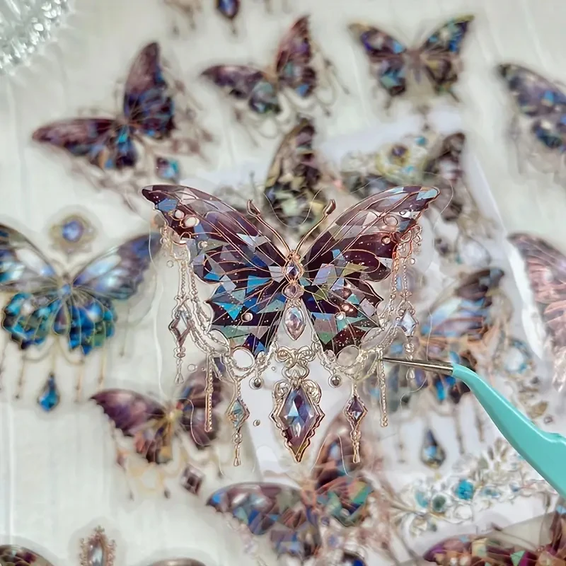 20pcs Reusable Red Butterfly Stickers: Glitter, Shimmery & Self-adhesive for Diary, Planner & Scrapbooking