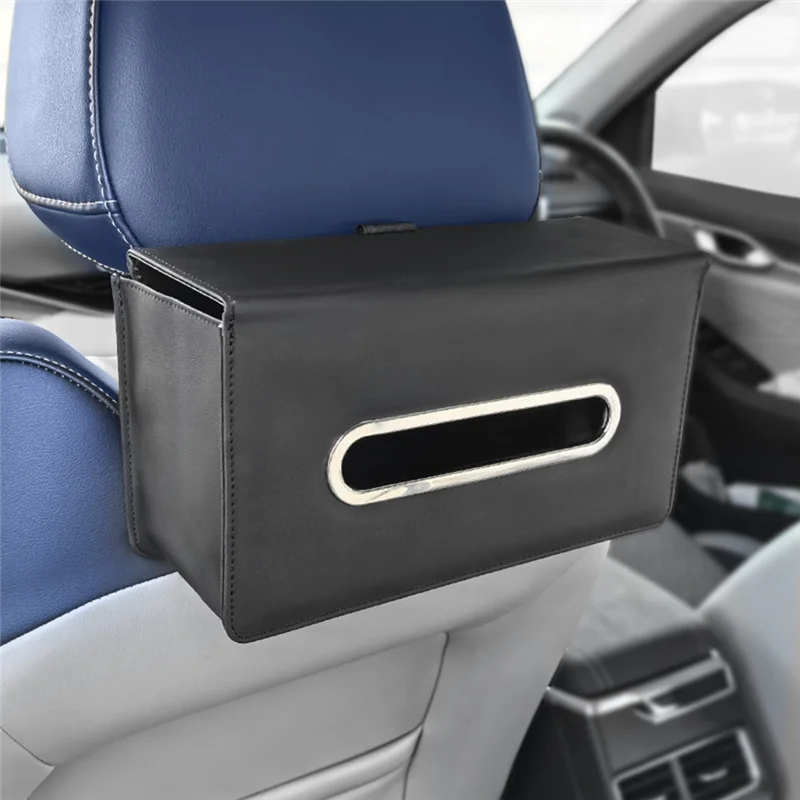 

AT19-автомобильная коробка для салфеток, кожаная подвесная сумка, подлокотник на спинку сиденья, ящик для хранения, чехол для салфеток на заднем сиденье, фиксированный ремень, аксессуары для интерьера
