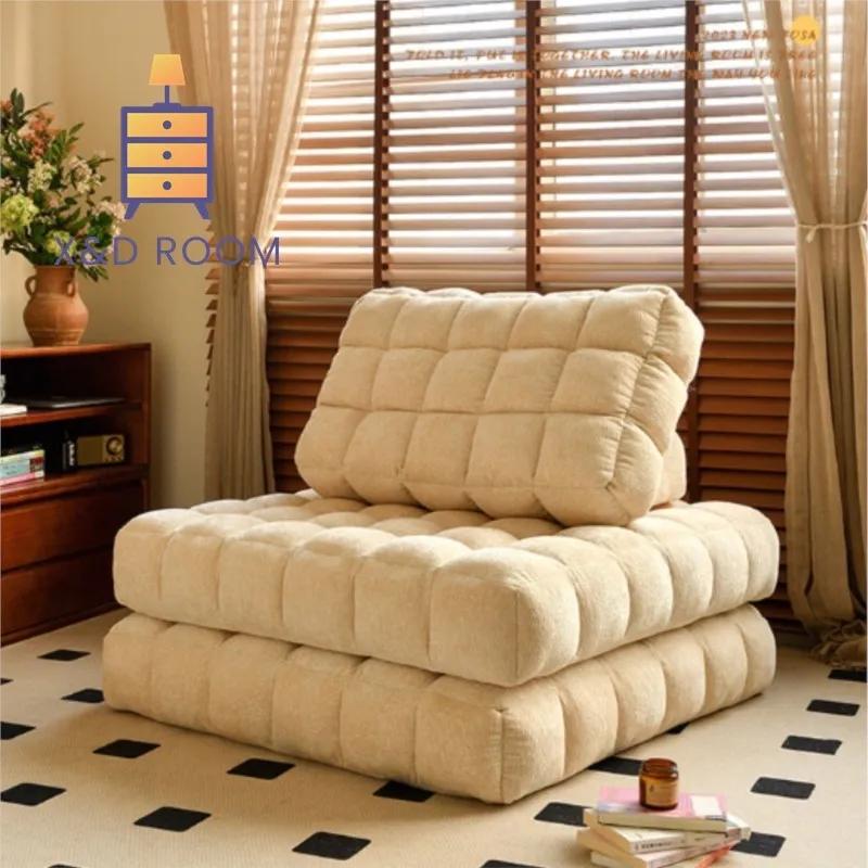 X&D Waffle Lazy Sofa Tatami Cream Style Single Living Room Combination Block Module Tofu Block Fabric Sofa Small House Sofa 2024