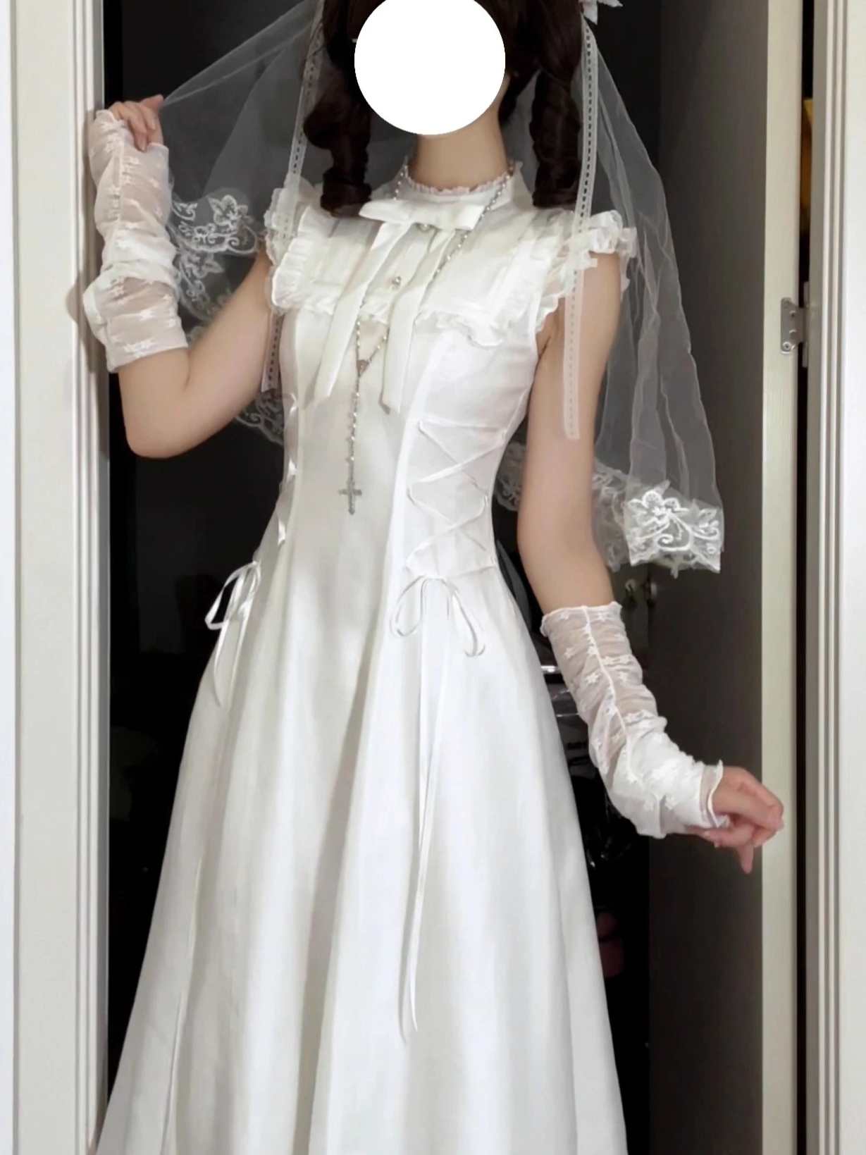 

Japanese Sweet Mine Series Mass-Produced Lace Trim Sleeveless Dresses Subculture Lolita Style Round Neck Slim Long Dress Women