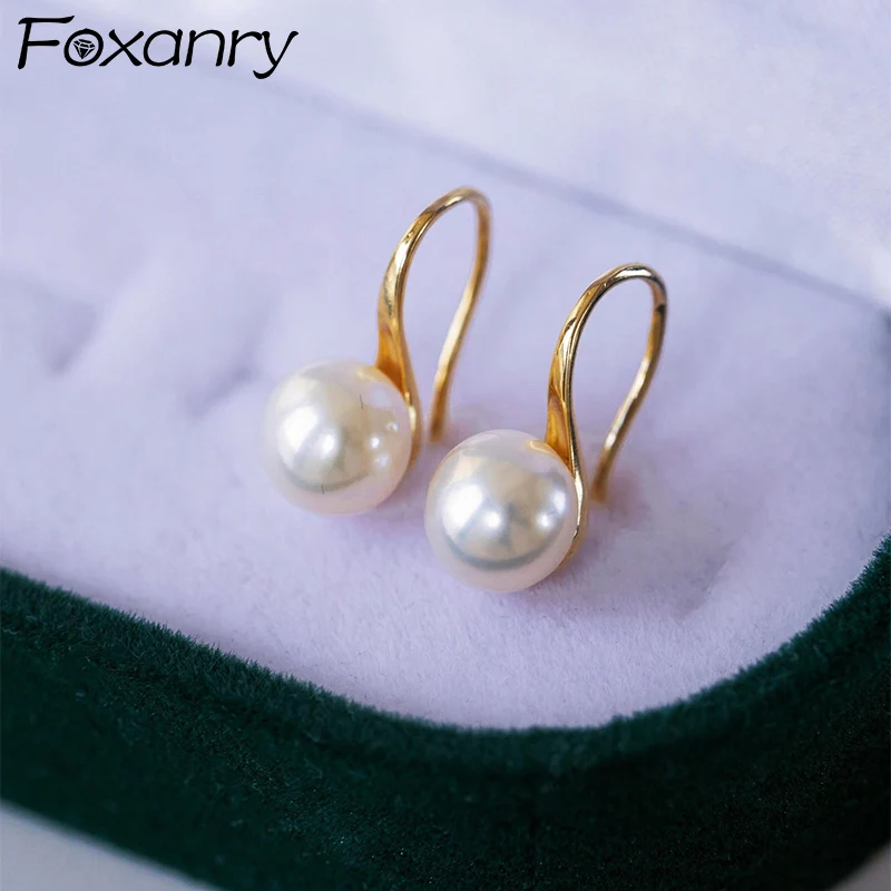 Foxanry Pearl Stud Earrings For Women Girls Minimalist New Fashion Creative Elegant Sweet Prevent Allergy Wedding Bride Jewelry