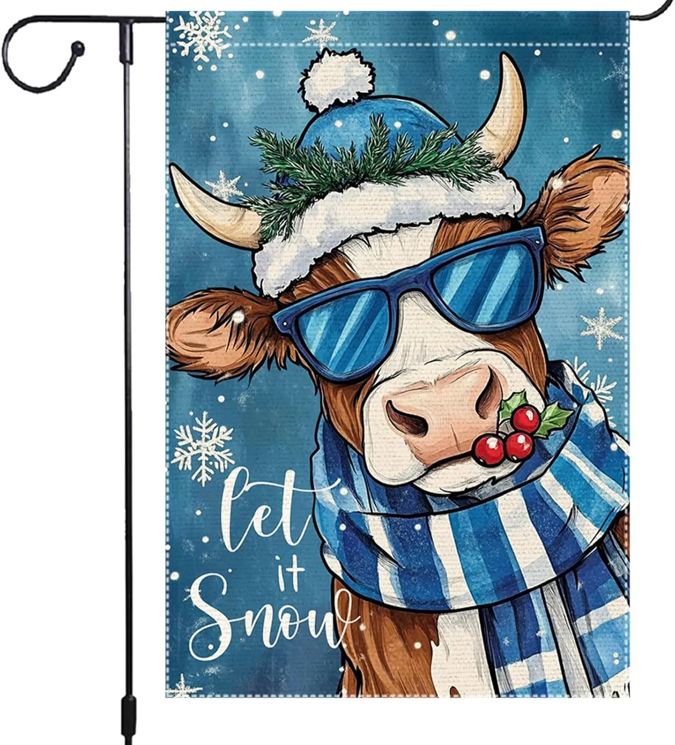 Winter Christmas Garden Flag 12x18 Inch Double Sided Burlap Let It Snow Cow Yard Decoration for Farmhouse Outdoor Holiday Se GGX