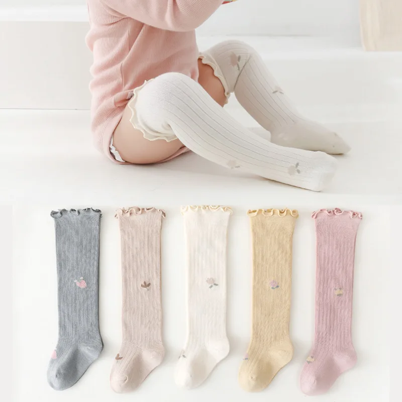 

5 Colors Spring Cute Girls Socks Long Soft Baby Stockings Floral High Knee Socks Newborn Baby Socks 0-3Y