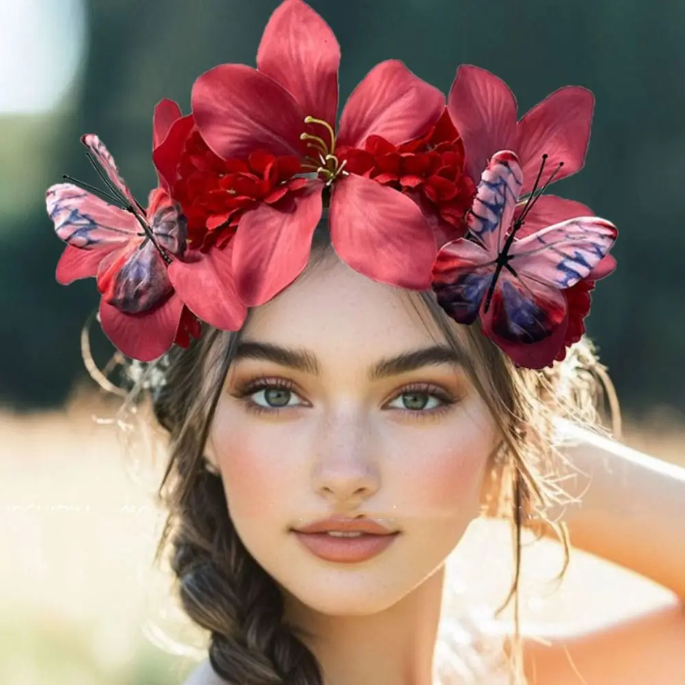 

Sweet Simulation Flower Hair Hoop Garland Elegant Floral Crown Hairband Headband Butterfly Carnival Hair Accessories Girls/Bride