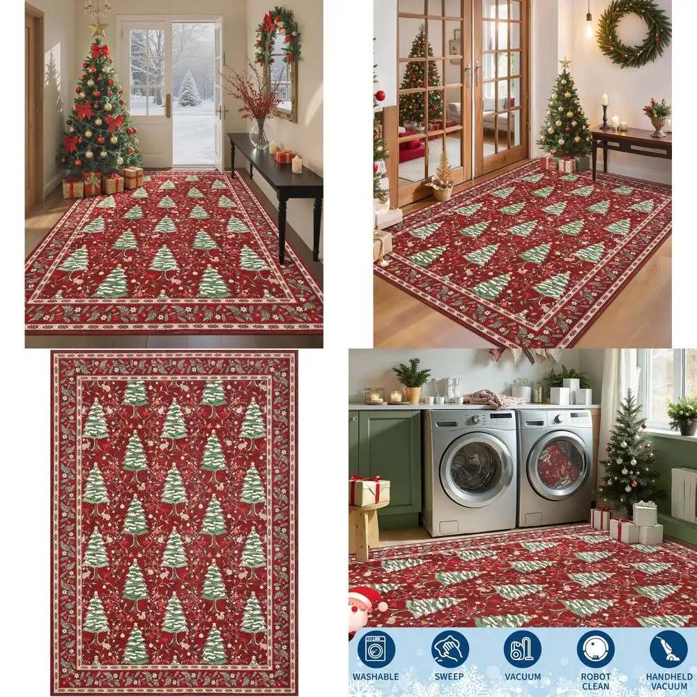 

Soft and Stain-Resistant 5x7 Red Christmas Rug for Home, Office, and Holiday Decor with Animal Prints