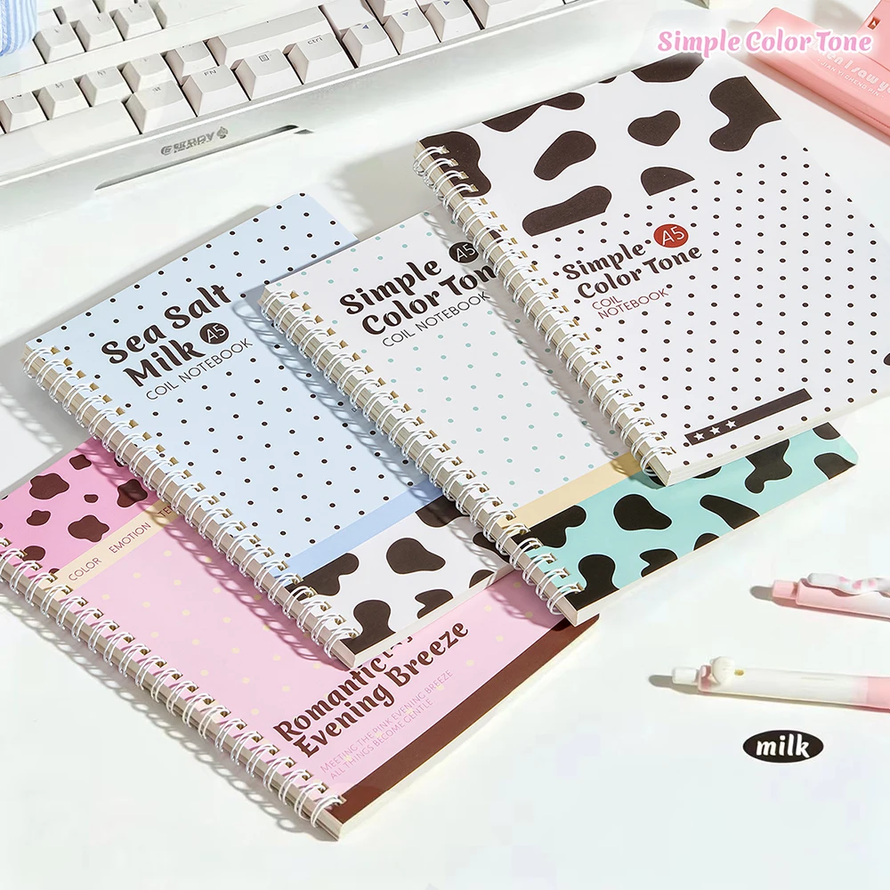 1 pc/4 pcs A5 Tearable Horizontal Notebook Double Coil Cartoon Thickened Notebook Student Notebook