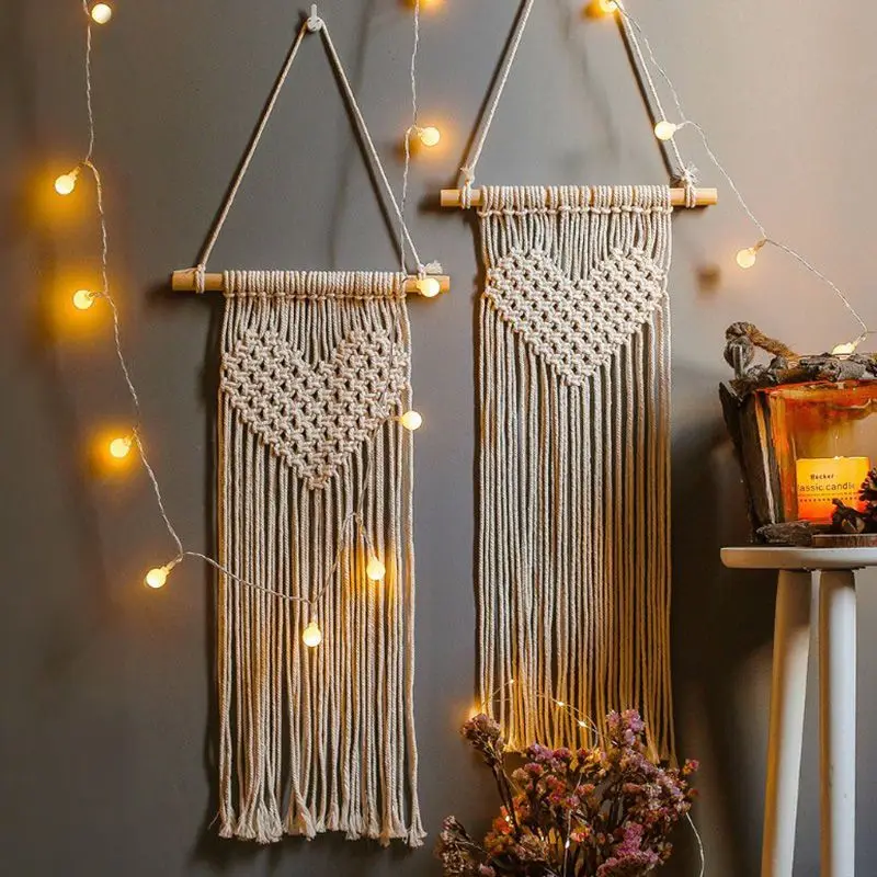 معلقة على الحائط منسوجة يدويًا من بوهو - نسيج مكرامية لغرفة نوم Kawaii وBnB، ديكور غرفة جمالي جذاب #4