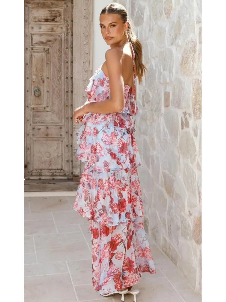 Summer Cover Ups Women Swimsuit Spaghetti Strap Robes Bathing Suit 2026 New Flower Printing Beach Holiday Maxi Dresses Cover-Up