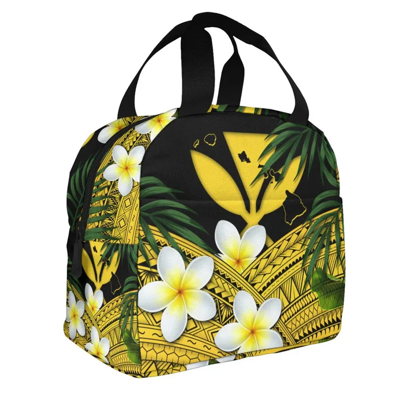 WHEREISART Lunch Boxes For Children's Food Golden Polynesian Plumeria Floral Pattern Office Thermal Food Door Bag Dropshipping