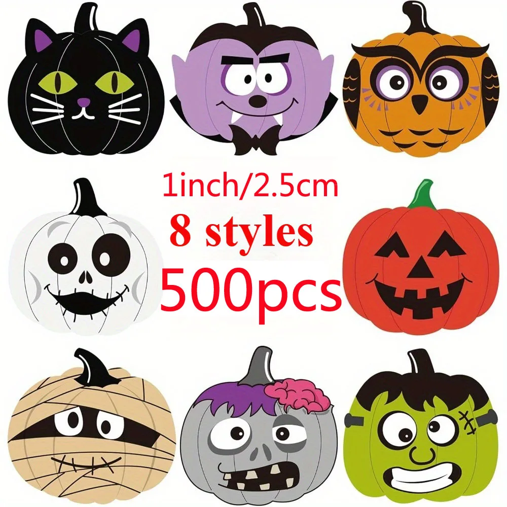 500 Stück 2,5 cm große Halloween-Aufkleber, Roller für Geschenke, Tassen, wasserdicht, für Kinder, Halloween-Kürbis-Aufkleber für Halloween-Dekoration, 2,5 cm