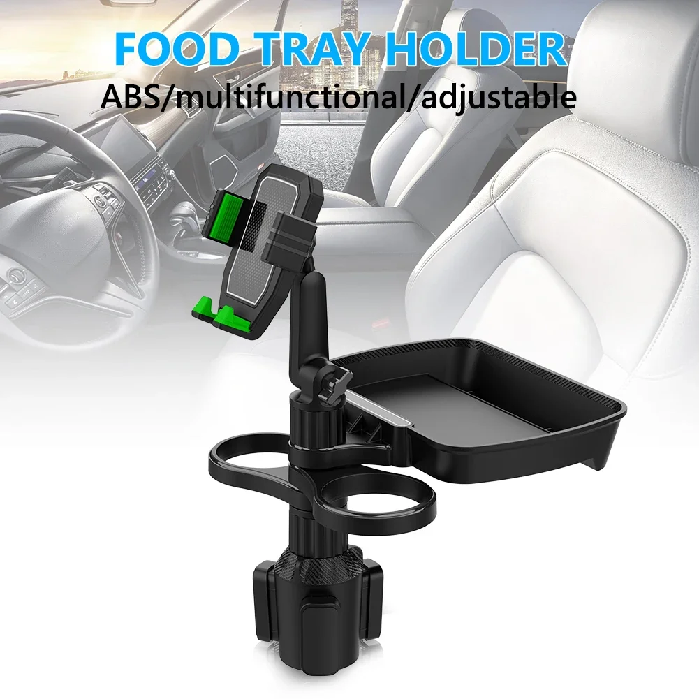 Car Cup Holder Tray 4 in 1 Multifunctional Cellphone Stand 360° Swivel Adjustable Car Food Eating Tray Table Cup Holder Expander