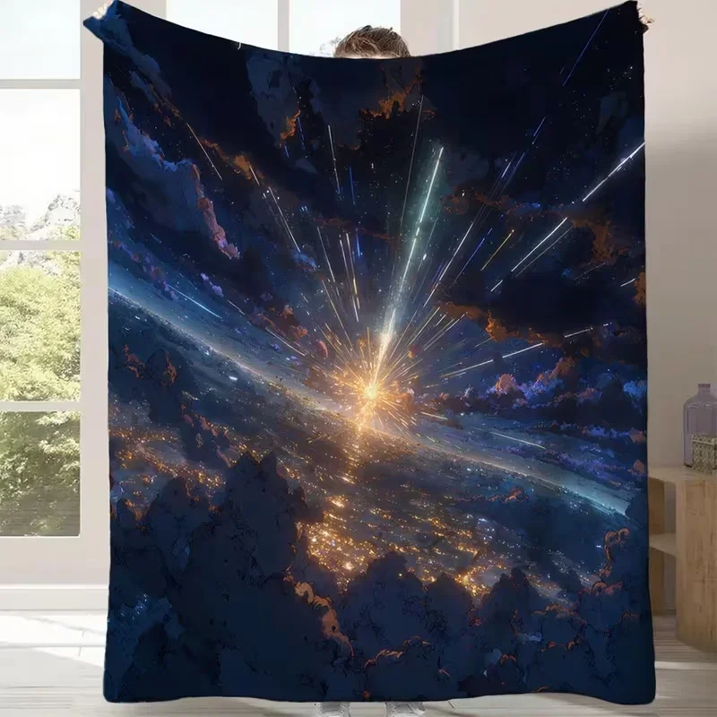 Dreamy Colorful Cloud Star Glitter Blanket Galaxy Night Sky Print Soft Cozy All Season Blanket For Dorm Bedroom Living Room