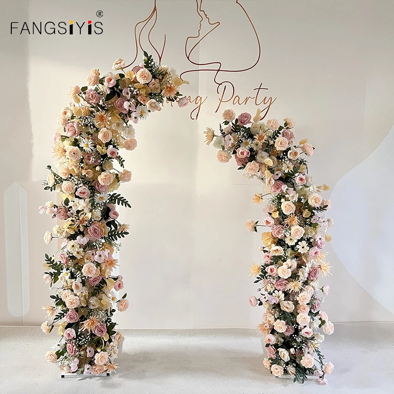 

Moon Shape Horn Arch With Greenery White Rose Flowers Arrangement Wedding Backdrop Decor Props Event Party Stage Window Display