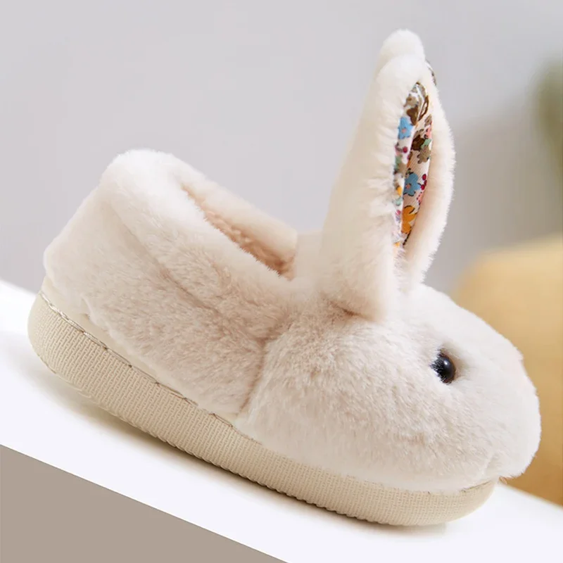 Children Indoor Slippers Winter Warm Cotton Shoes Kids Home Floor Slippers Cartoon Rabbit Anti-slip Boys Girls Plush Footwear