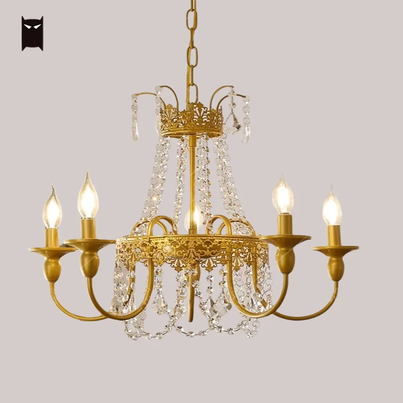 

Customized 5/6/8/10 Heads Gold Iron K9 Crystal Chandelier Light Fixture American Vintage Art Deco Hanging Ceil Lamp Foyer Room