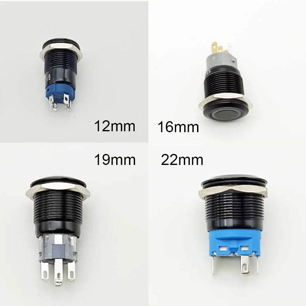 Electric Waterproof Power 12v Led Light Momentary Black Push Button Switch 8/10/12/16/19/22 mm Pressure Switches 220v Aluminium