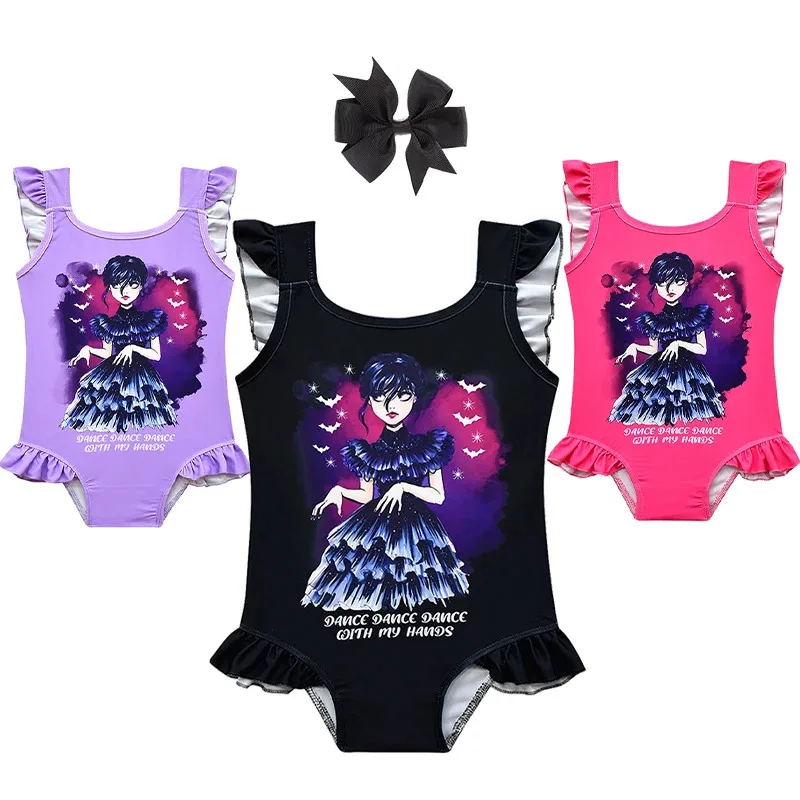 

l2025l New Cosplay 2025 New Models One Piece Addams Girls Swimsuits Summer Beach Vacation Ruffle Style Children's Swimwear 2-12Y