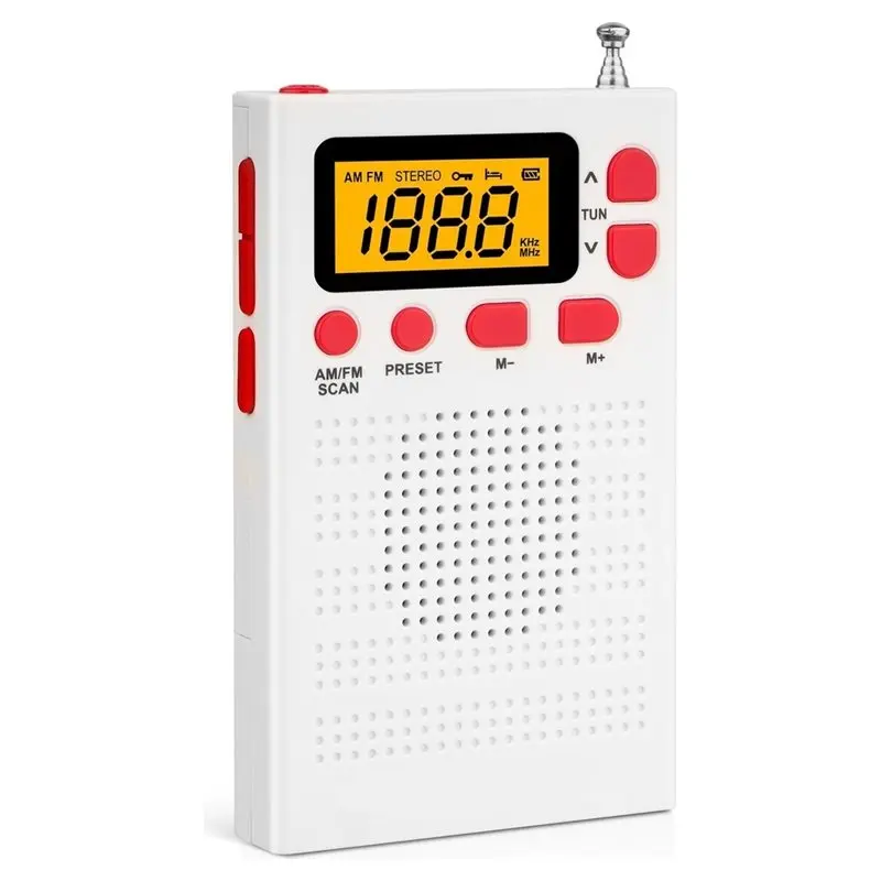 [B24B!】 LCD Screen Digital Pocket Radio Mini AM FM Weather Radio Player Portable Radio With Earphone Jack