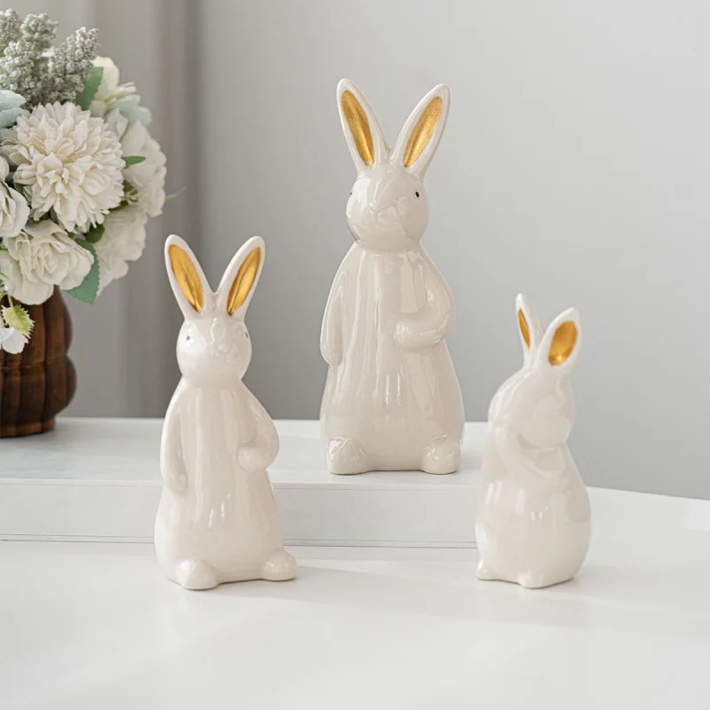

Rabbit-shaped home decoration item，Decorative White and Gold Cute Home Ceramic Ornament for New House Entryway Party Holiday Dec