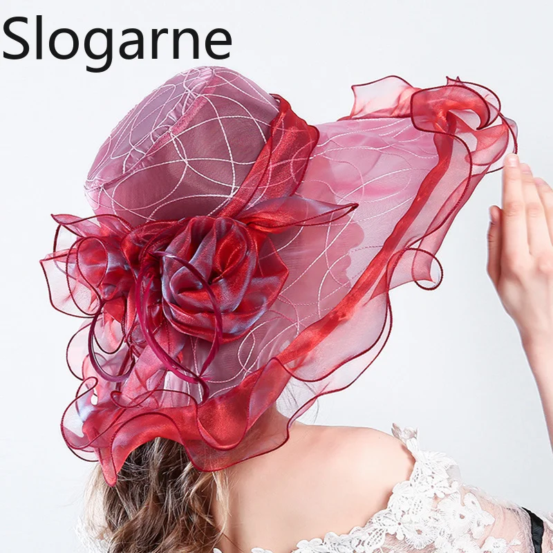 Women Organza Mesh Sunscreen Hats Ruffles Wide Brim Summer Bridal Sun Hats French Europe America Exquisite Party Cap Beach Caps