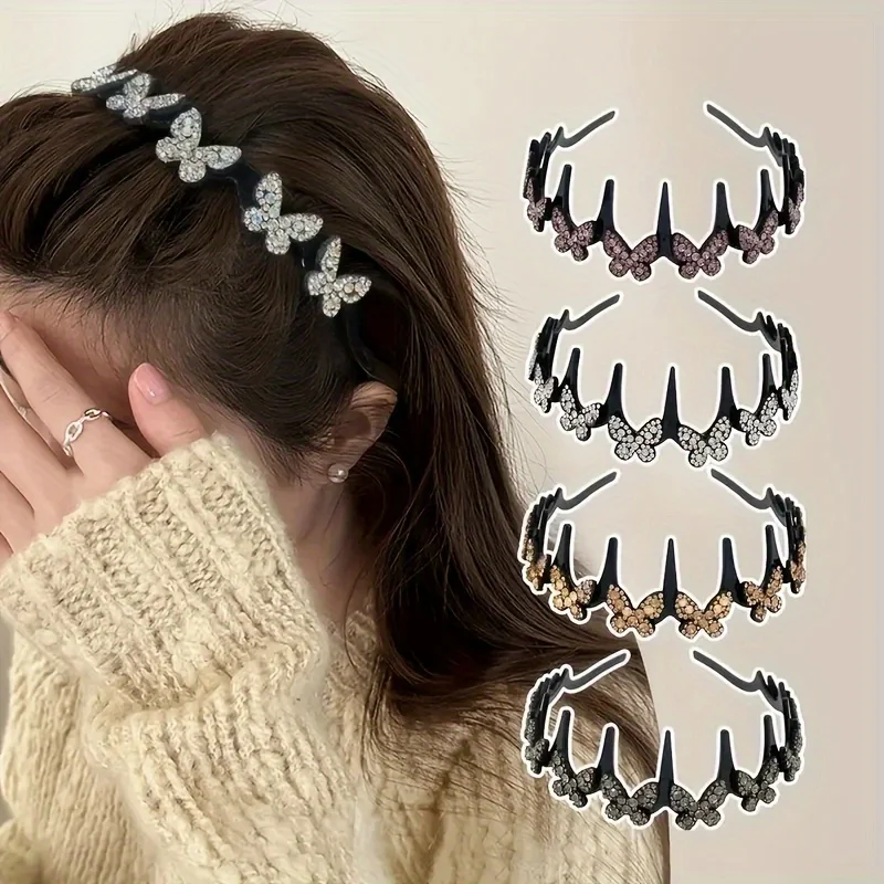 4pcs Fashionable Elegant Versatile Wavy Headband Butterfly Shape Headband Squiggly Headband All-Day Wear Hair Accessory Hold Fly