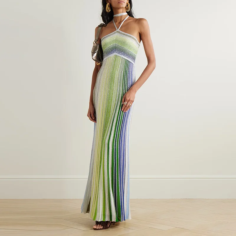 KAF Bohemian Style Neck Tie Women Evening Party Dress 2025 Summer New Patchwork Clashing Design Female Prom Dresses