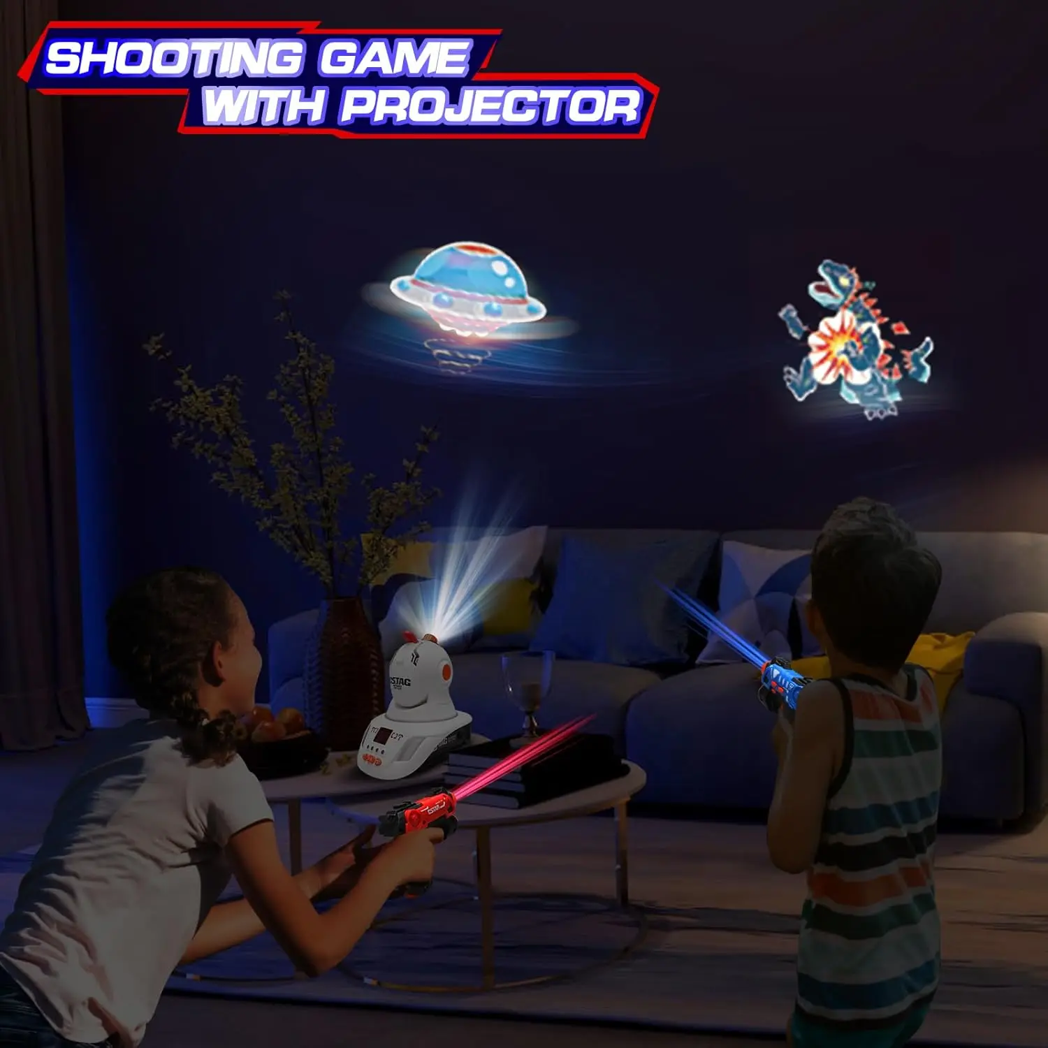 TVAOS projecteur d'étiquette Laser infrarouge jeu de tir 2 joueurs Mini ensemble d'étiquettes Laser pistolets jouet jeu d'intérieur pour enfants garçons filles cadeau