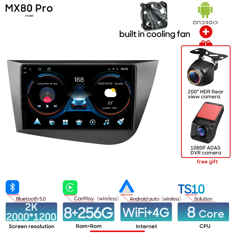 Android 15 Auto Multimedia Speler Voor Seat Leon 2 MK2 2005-2012 Radio Video Head Unit Draadloze CarPlay Auto navigatie GPS 2Din - afbeelding 1