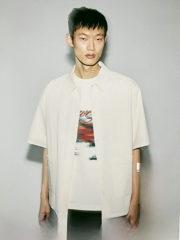 

H&M Мужской irt Весенний мягкий воротник-стойка Свободный ort Sve Хлопковая текстура Sensation Повседневная одежда Открытый кардиган стандартного кроя