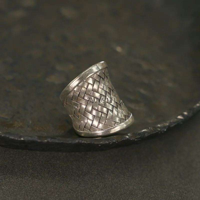 Hand-woven silver jewelry ring women's personalized retro trendy and exaggerated ring boys' hand jewelry