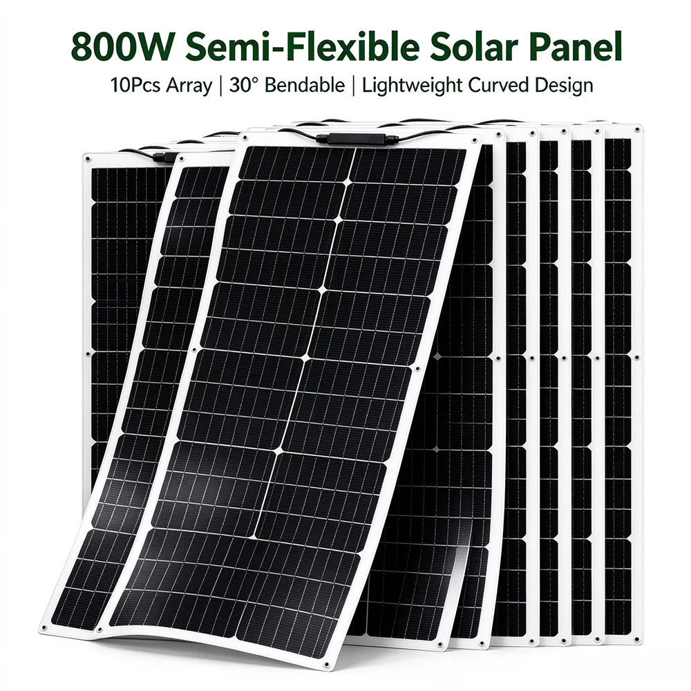 10Pcs 80W Flexible Solar Panel 800W Waterproof Lightweight Solar Module for RV Camper Boat Balcony Home Off-Grid 12V/24V