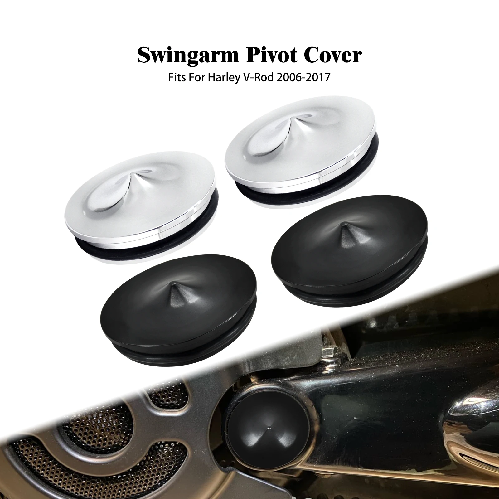 

Motorcycle Swingarm Pivot Covers 2PCS Black/Chrome Gaskets Trim Caps For Harley V-Rod Night Rod VRSCF VRSCR Muscle VRSCDX 06-17