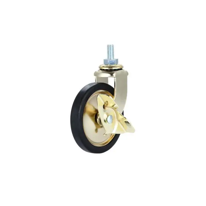 4 Packs 3-inch Screw Stem Gold Brake Dining Wheel & Swivel Pp Caster Hand Push Silent Wheel Furniture Caster