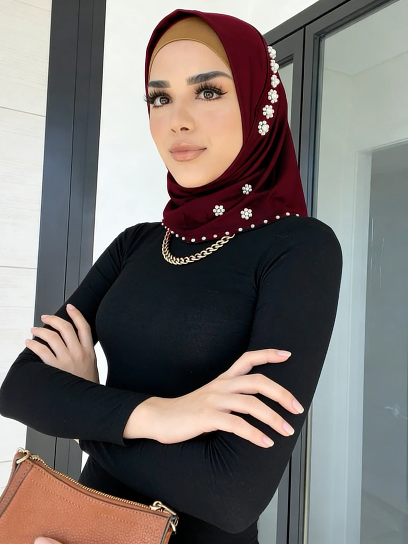 Trendy Muslim Instant Hijab Beads Bonnet Stretch Scarf Islamic Headband Jersey Hijab Headwrap Turbante for Women