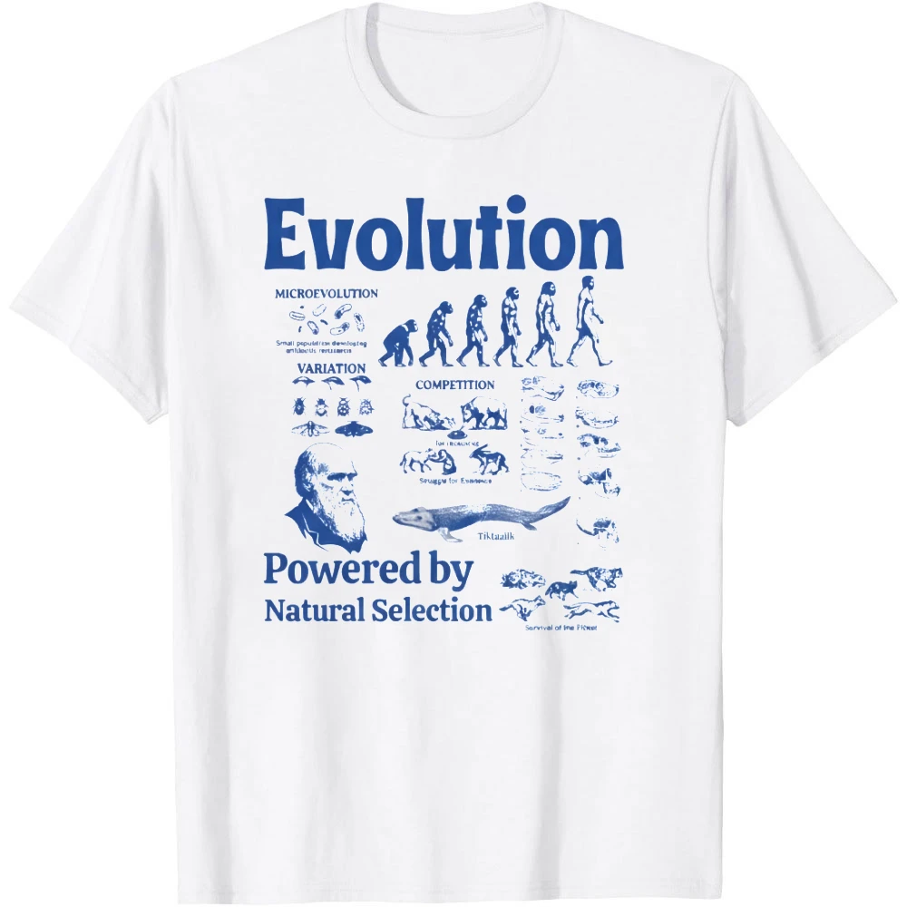 T-shirt à manches courtes pour hommes, blanc, avec image de Darwin, sélection naturelle, Science, biologie, éducation, cadeau