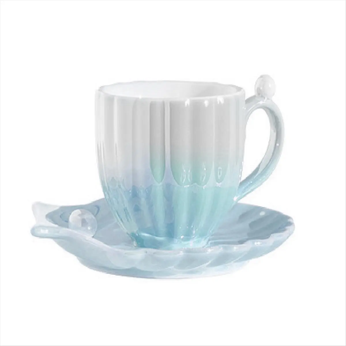 A13M Keramik-Kaffeetasse mit Untertasse, Perlmutt-Tasse, Niedliche Kaffeetassen für Zuhause, für Tee, Latte, Milch A