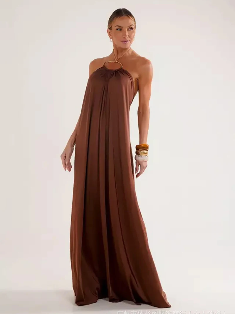 

European American Necktie Evening Dress Solid Color Sleeveless Backless Party Dress Summer Elegant Women's Strapless Gowns