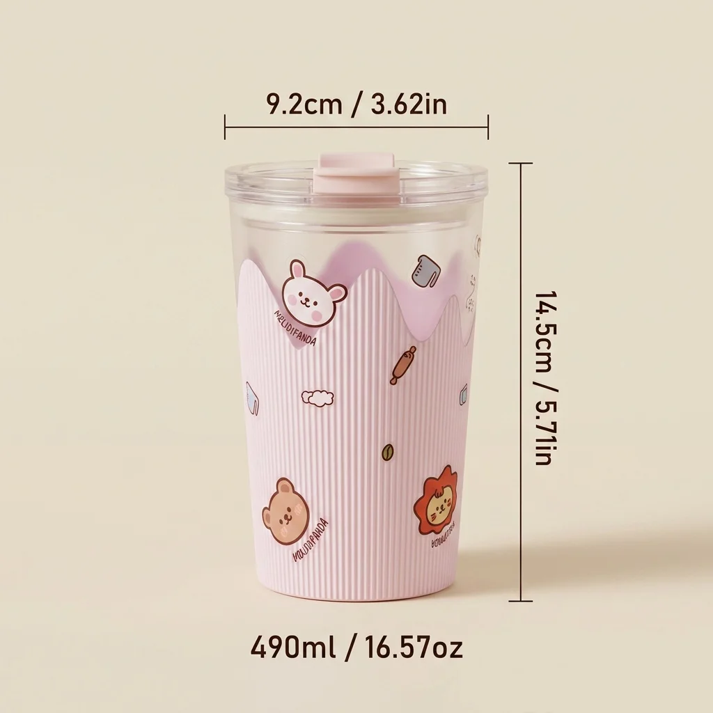 Plastic drinkbeker met deksel, herbruikbare koffiebeker, ijskoffiemok, brede opening, lekvrij drinkgerei voor kantoor, reizen, kinderen