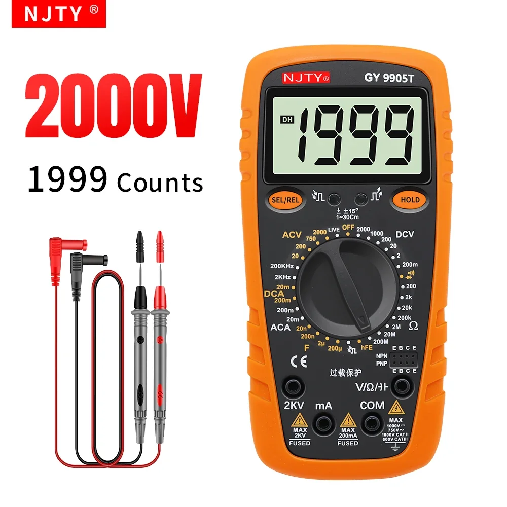 NJTY High Voltage Digital Multimeter 2000V AC/DC Professional Voltmeter Ammeter Capacitance Temperature Ohm Multi Meter Tester