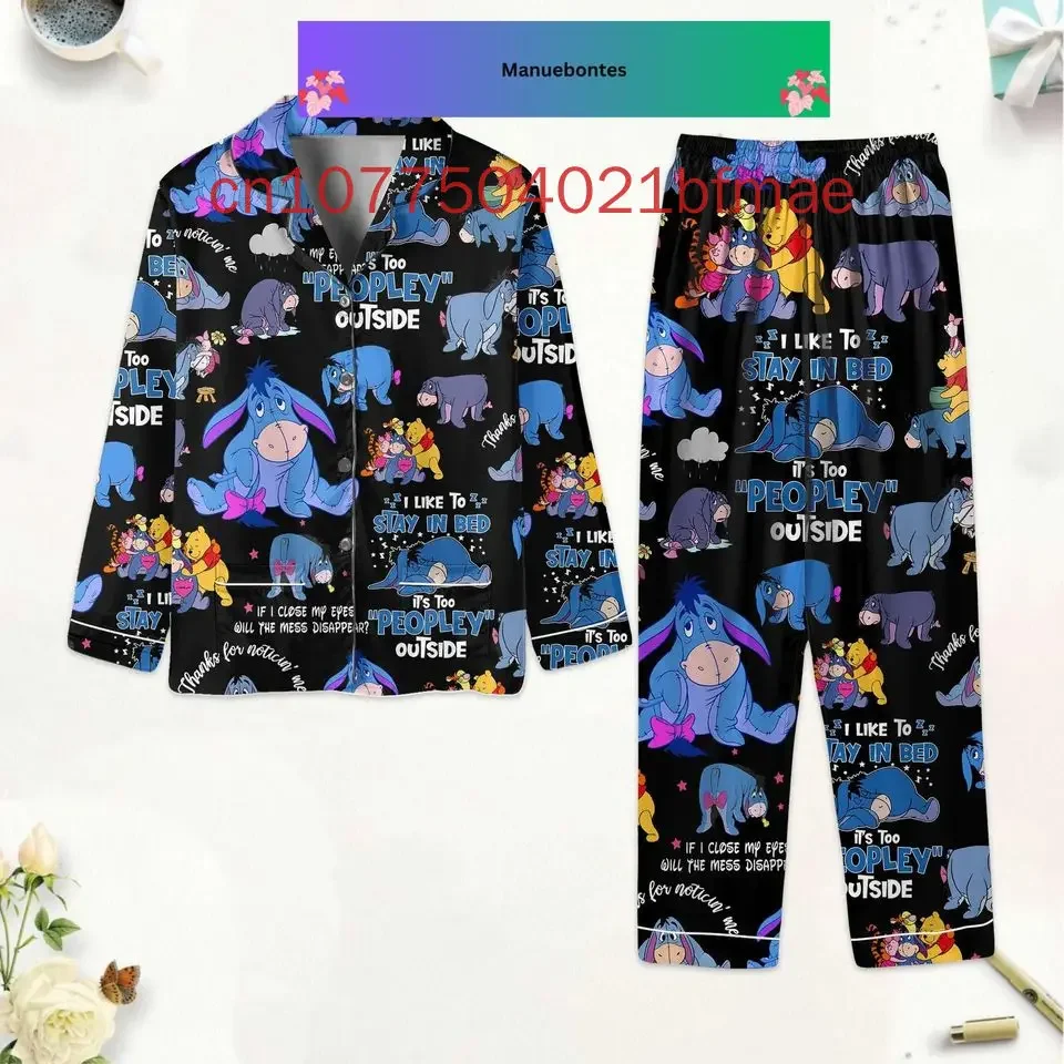 Disney Eeyore pigiama natalizio Set primavera estate nuova camicia Casual da donna e da uomo Disney pigiama a maniche lunghe