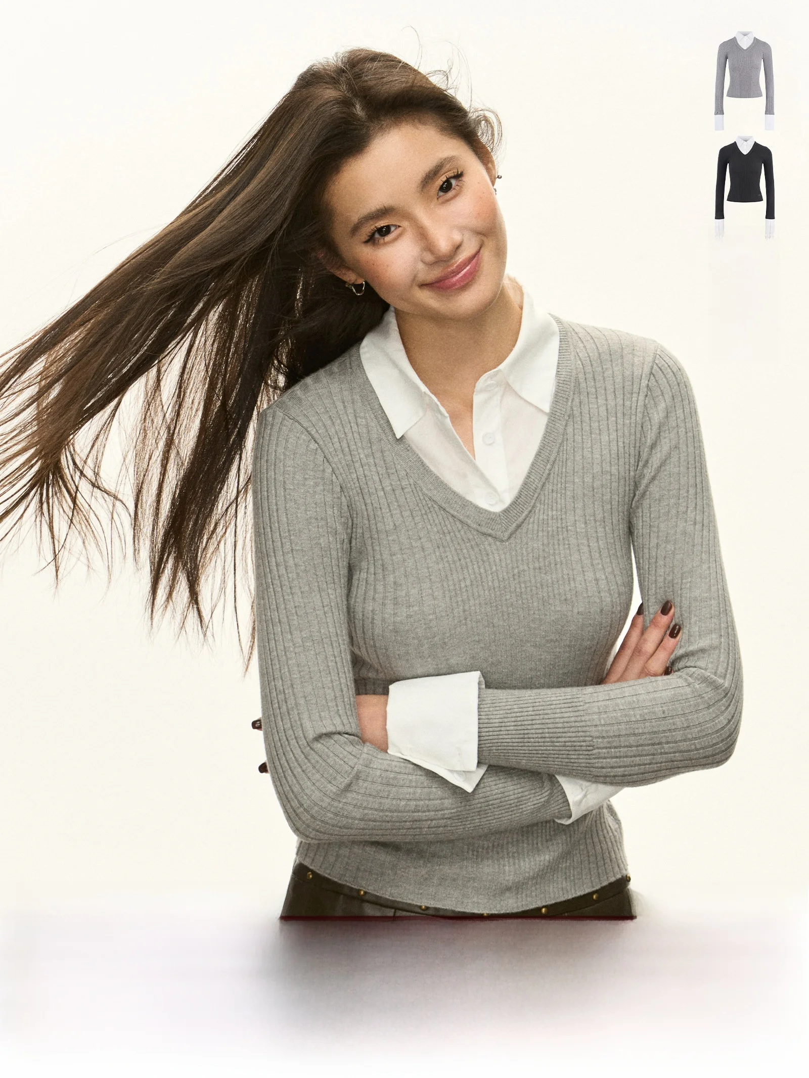 

Женский свитер Ariseism в американском ретро-стиле с имитацией двойки, вязаный, с длинным рукавом, приталенный, для повседневной носки