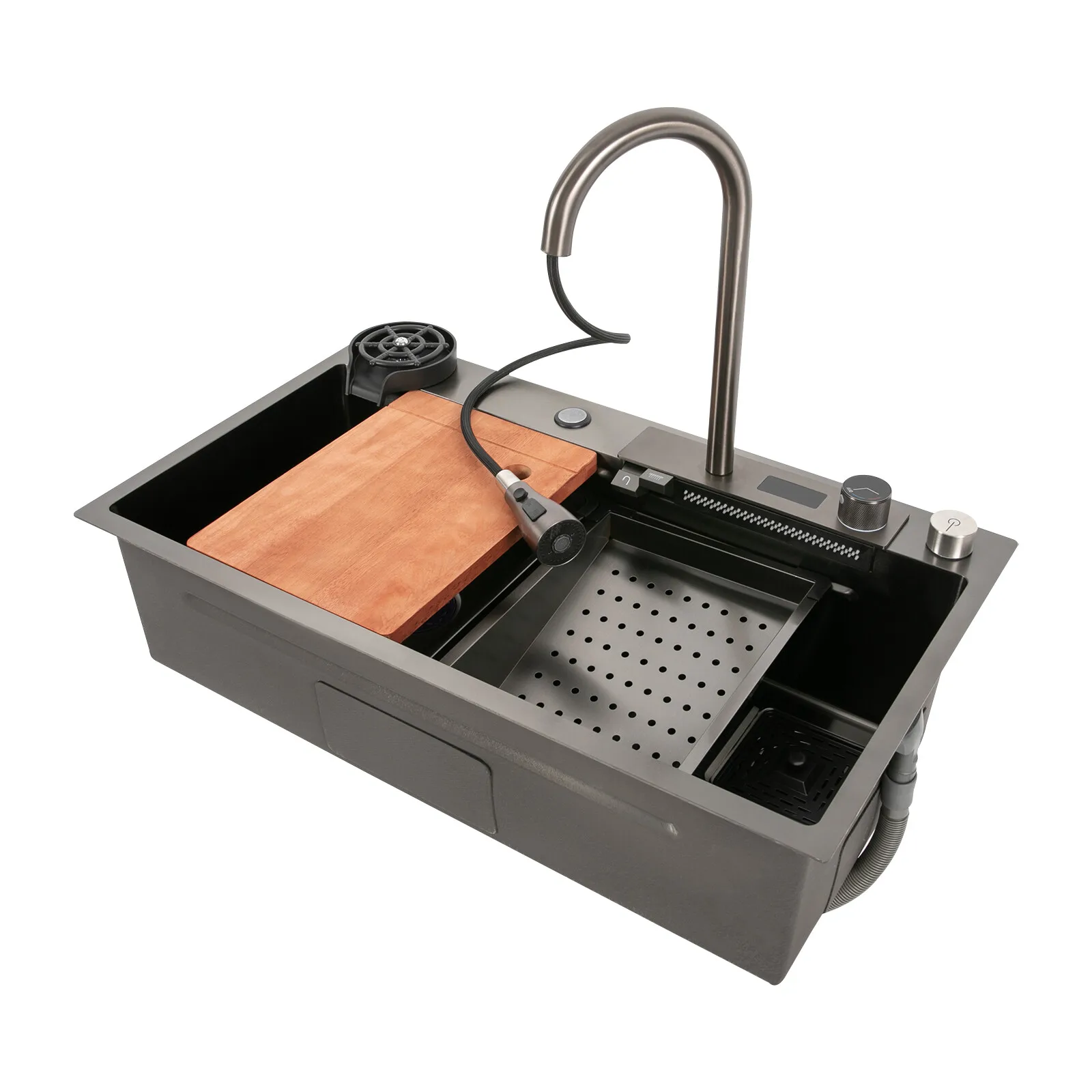 حوض مطبخ كبير من الفولاذ المقاوم للصدأ مقاس 31.5*18.1*7.9 بوصة 201 مع صنبور ولوح تقطيع