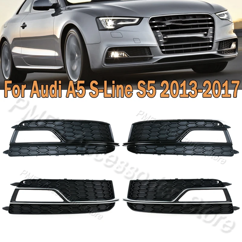 Car Front Bumper Grille Fog Light Grilles Cover Frame Trim Lid Bezel For Audi A5 S-Lines S5 2013 2014 2015 2016 8T0807681K