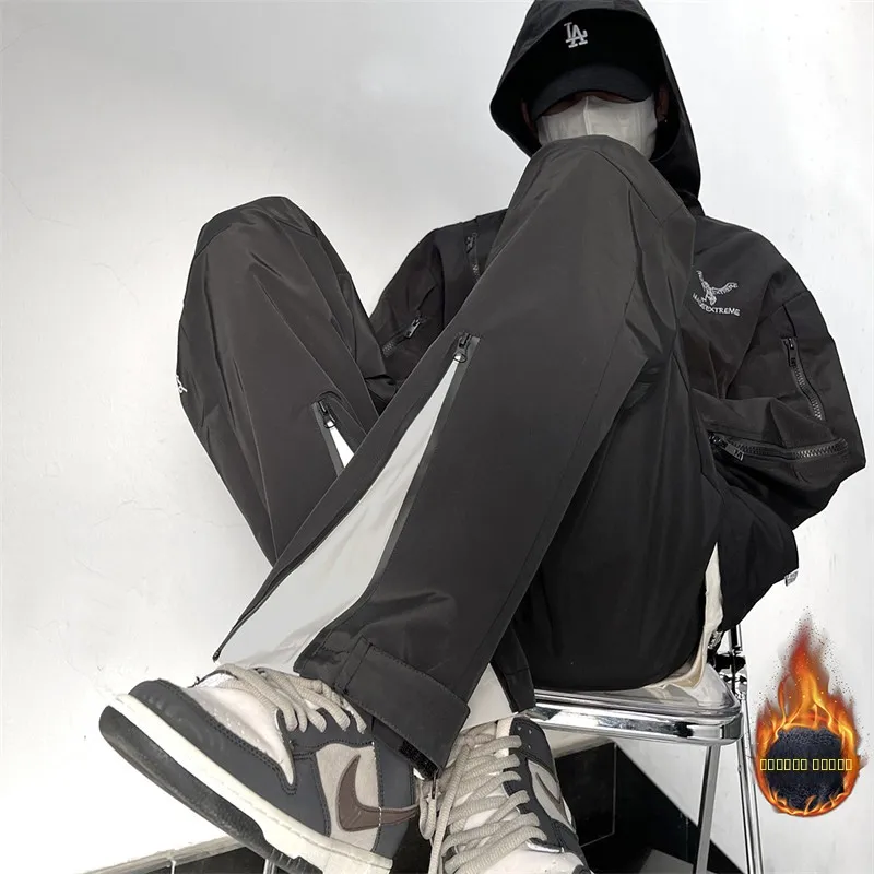 

American High Street Thiened Fce Workwear Pants Men's Winter Faion Casual Trousers Street Sle Leisure Pants